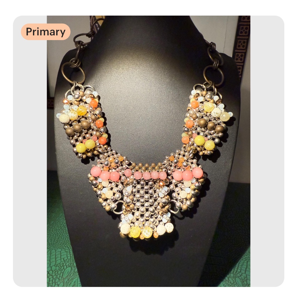 Pam Hiran Metal Pink And Yellow Silver Gold Bib Necklace